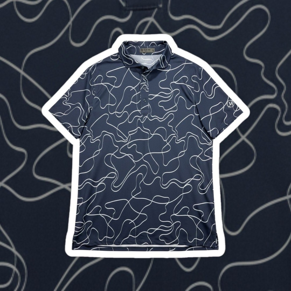 G/FORE Pencil Tech Piqué Golf Polo Mens Large L Navy White Abstract Print